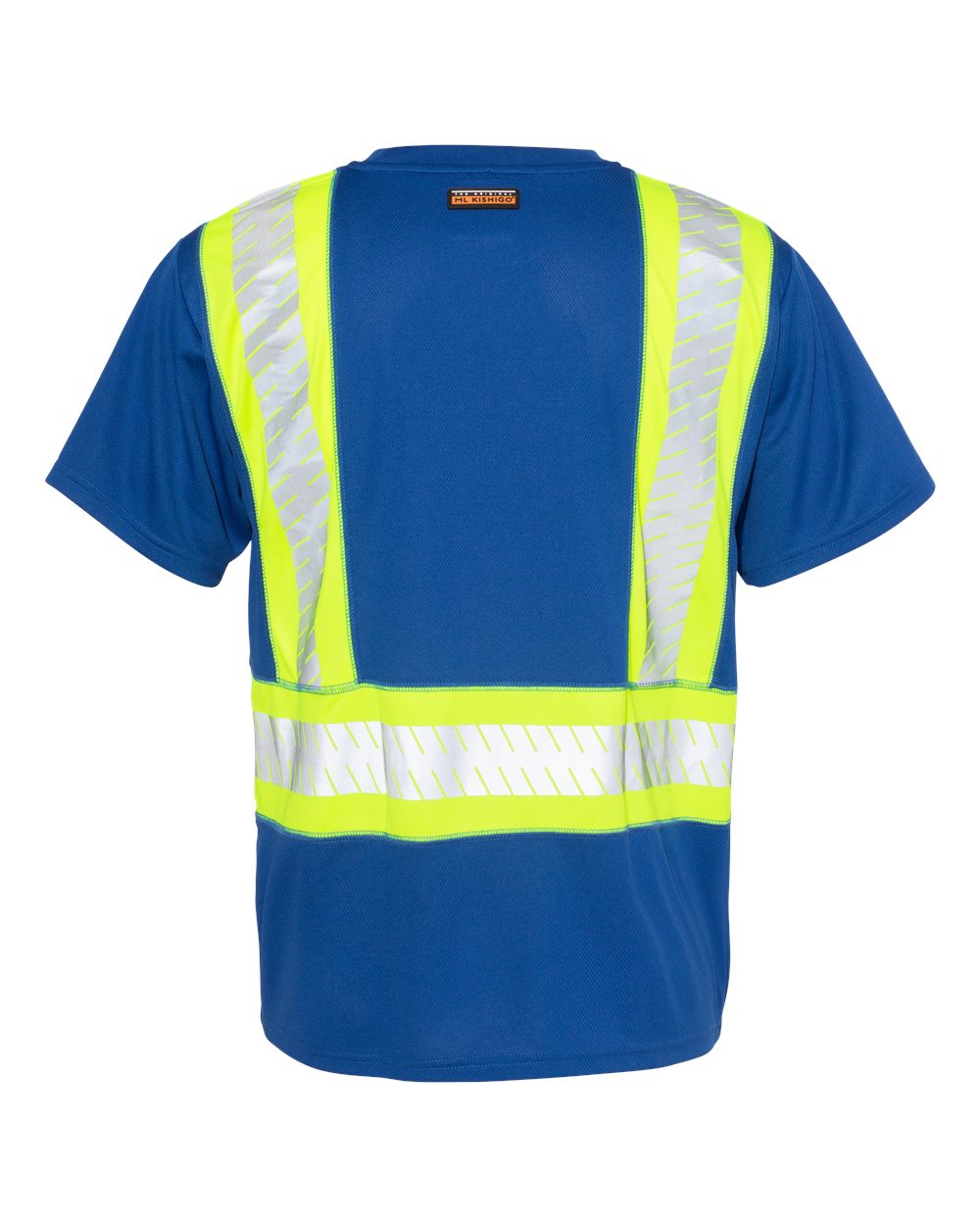Rear View of Royal Blue/ Lime - B202 EV Series® Enhanced Visibility Contrast Pocket T-Shirt - B200-204