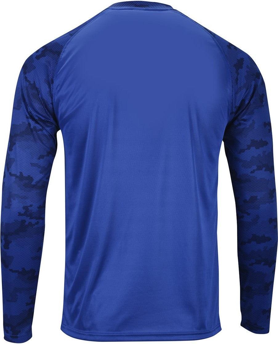 Rear View of Royal Cayman Performance Camo Colorblocked Long Sleeve T-Shirt - 216