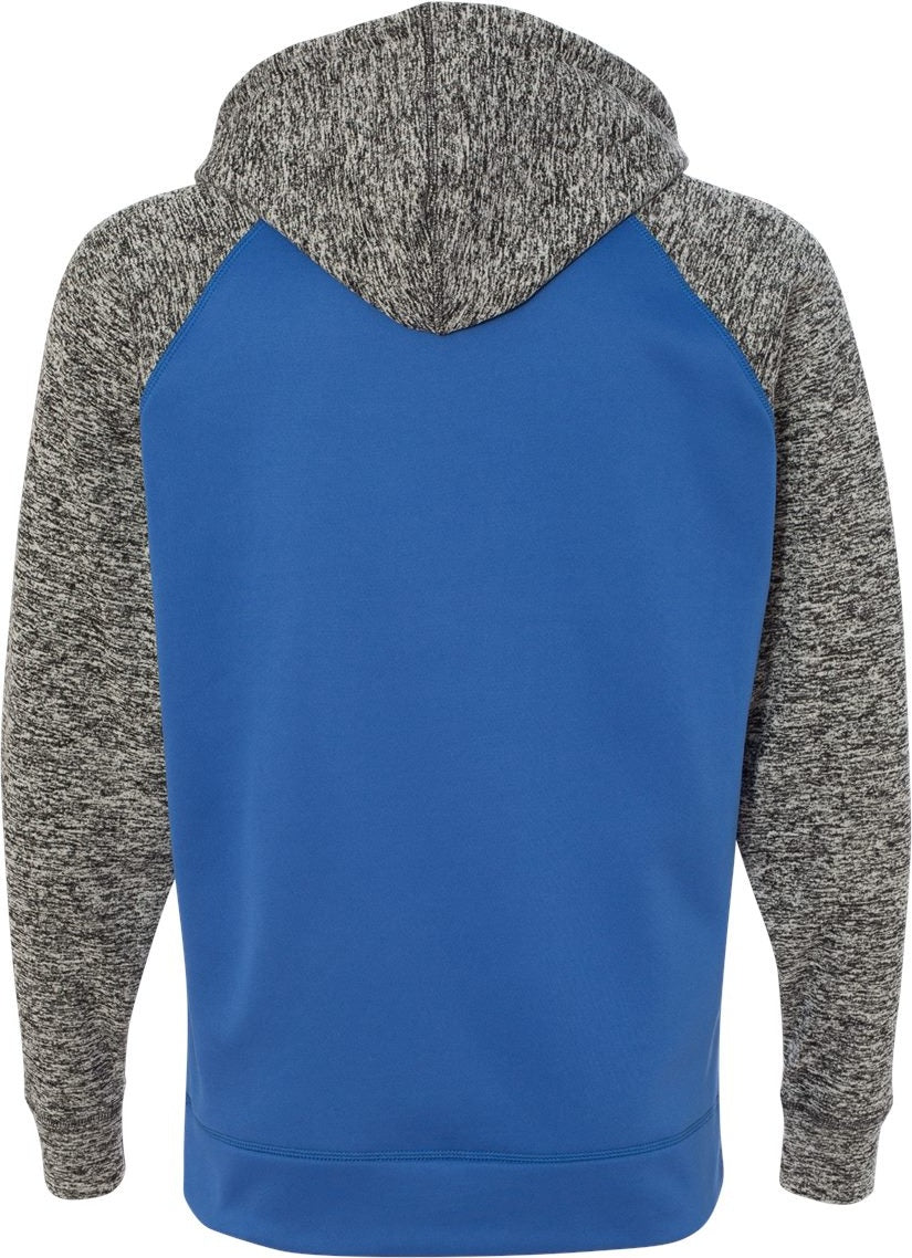 Rear View of Royal/ Charcoal Fleck Colorblocked Cosmic Fleece Hooded Sweatshirt - 8612