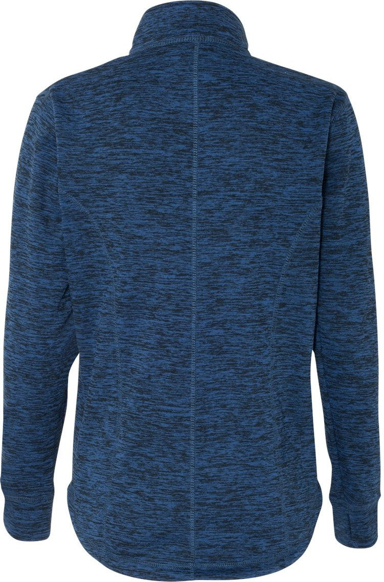 Rear View of Royal Fleck/ Black Women's Cosmic Fleece Quarter-Zip Pullover - 8617