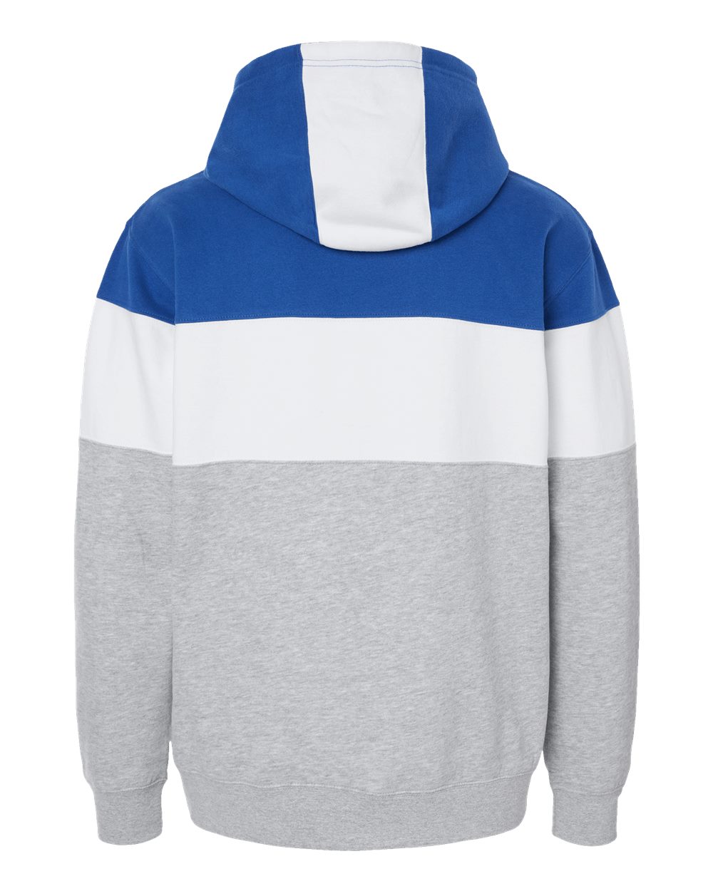 Rear View of Royal/ Oxford Varsity Fleece Colorblocked Hooded Sweatshirt - 8644