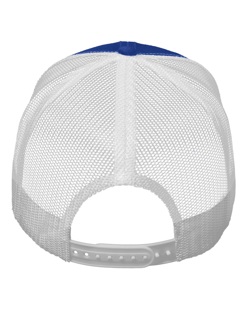 Rear View of Royal/ White Mesh-Back Twill Trucker Cap - VC400