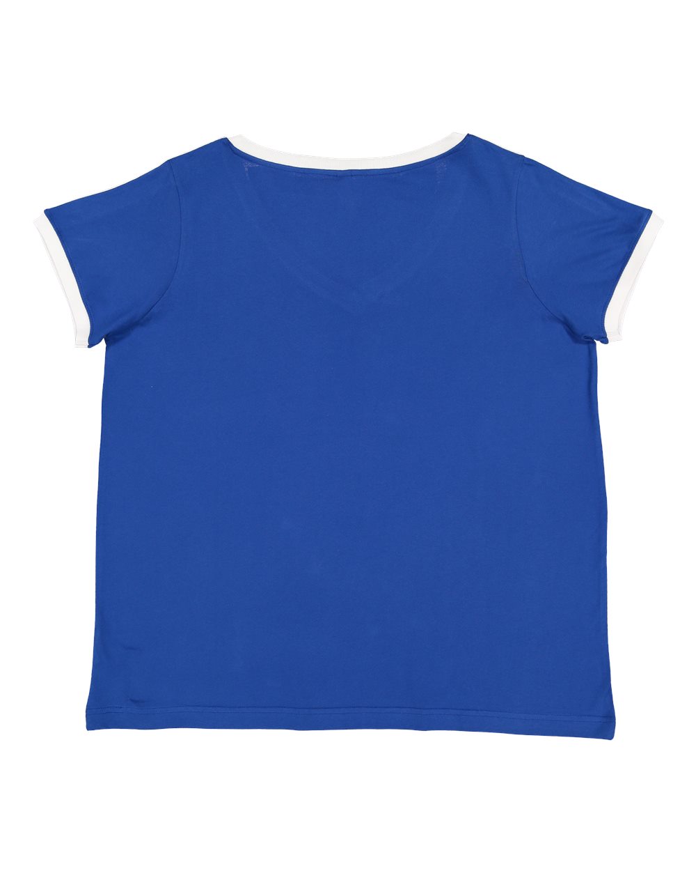 Rear View of Royal/ White Women's Curvy Retro Ringer Premium Jersey V-Neck Tee - 3832