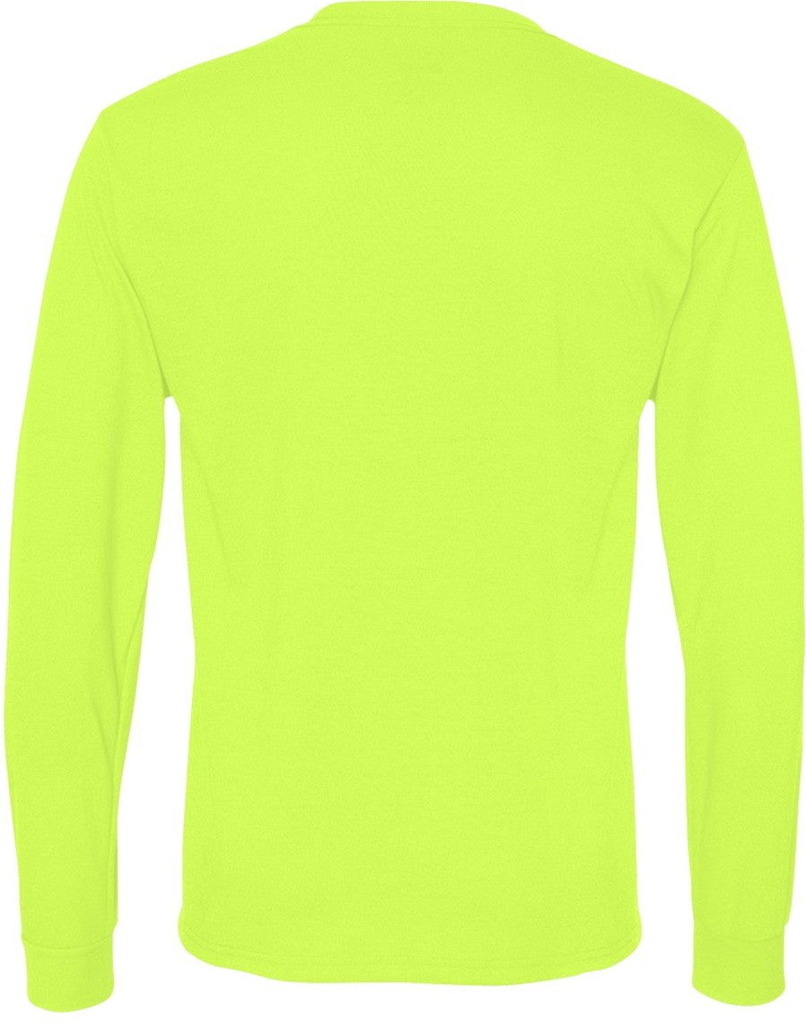 Rear View of Safety Green Dri-Power® Performance Long Sleeve T-Shirt - 21MLR