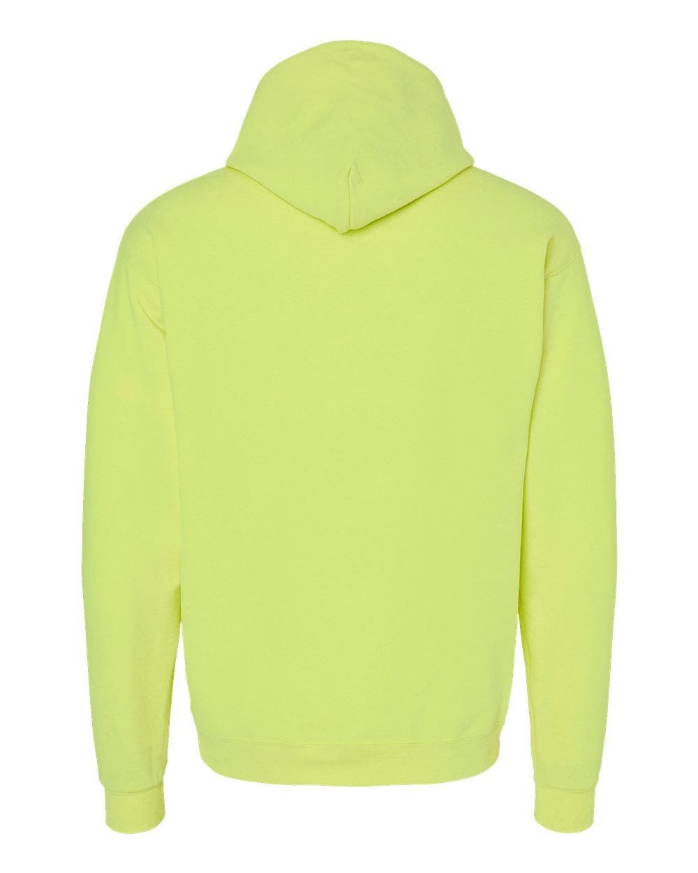 Rear View of Safety Green Ecosmart® Hooded Sweatshirt - P170
