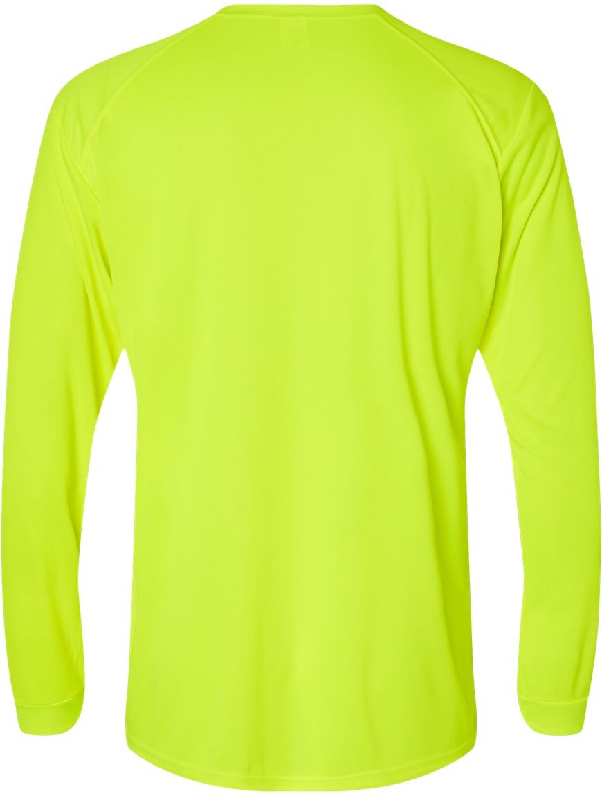Front View of Safety Green Long Islander Performance Long Sleeve T-Shirt - 210