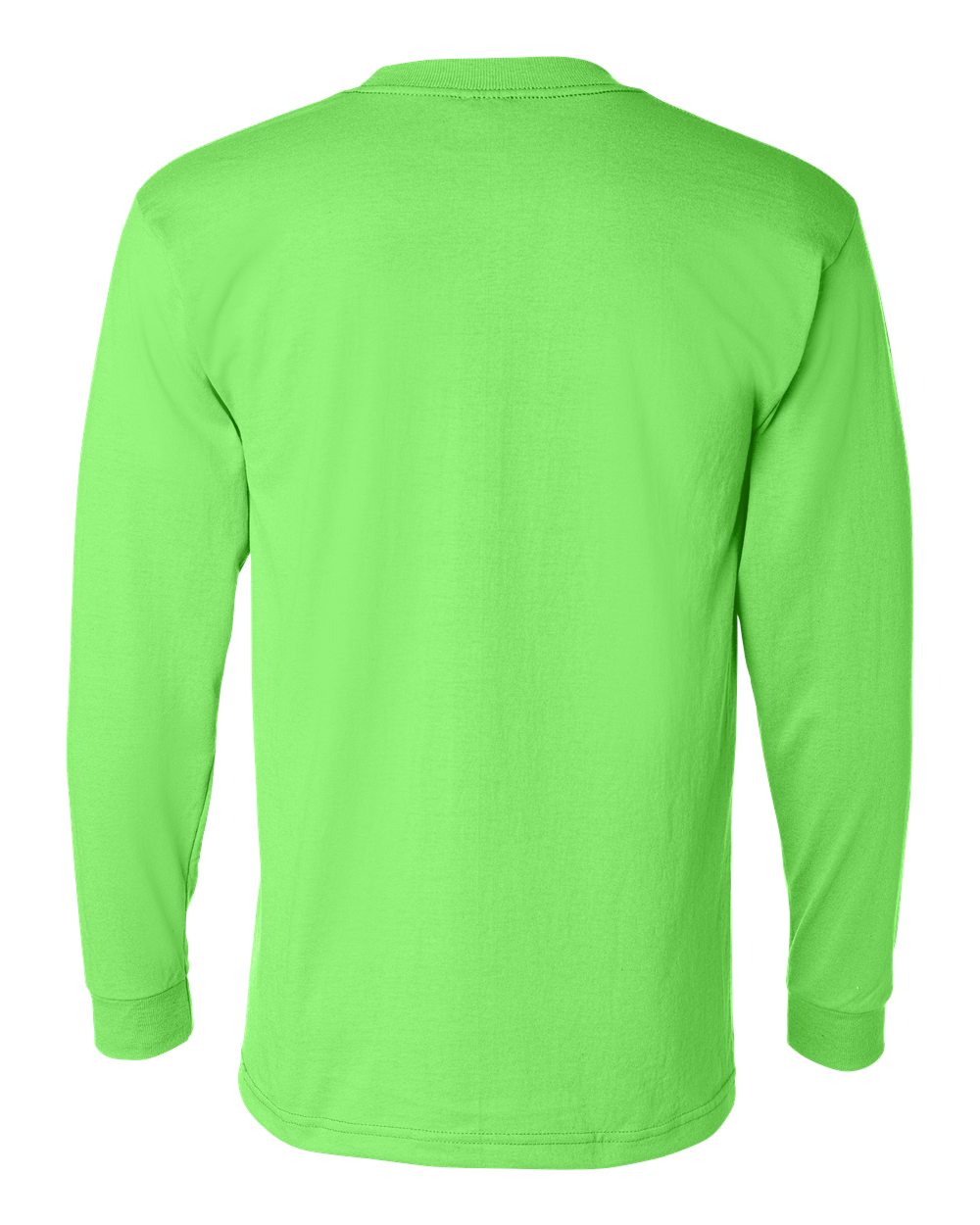 Rear View of Safety Green USA-Made 50/50 Long Sleeve Pocket T-Shirt - 1730