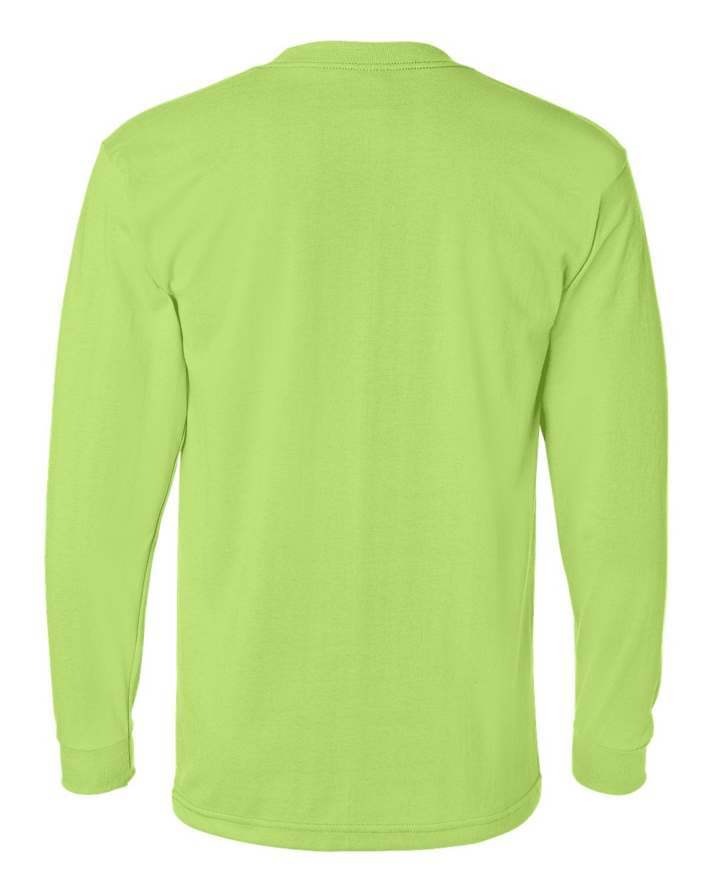 Rear View of Safety Green USA-Made 50/50 Long Sleeve T-Shirt - 1715