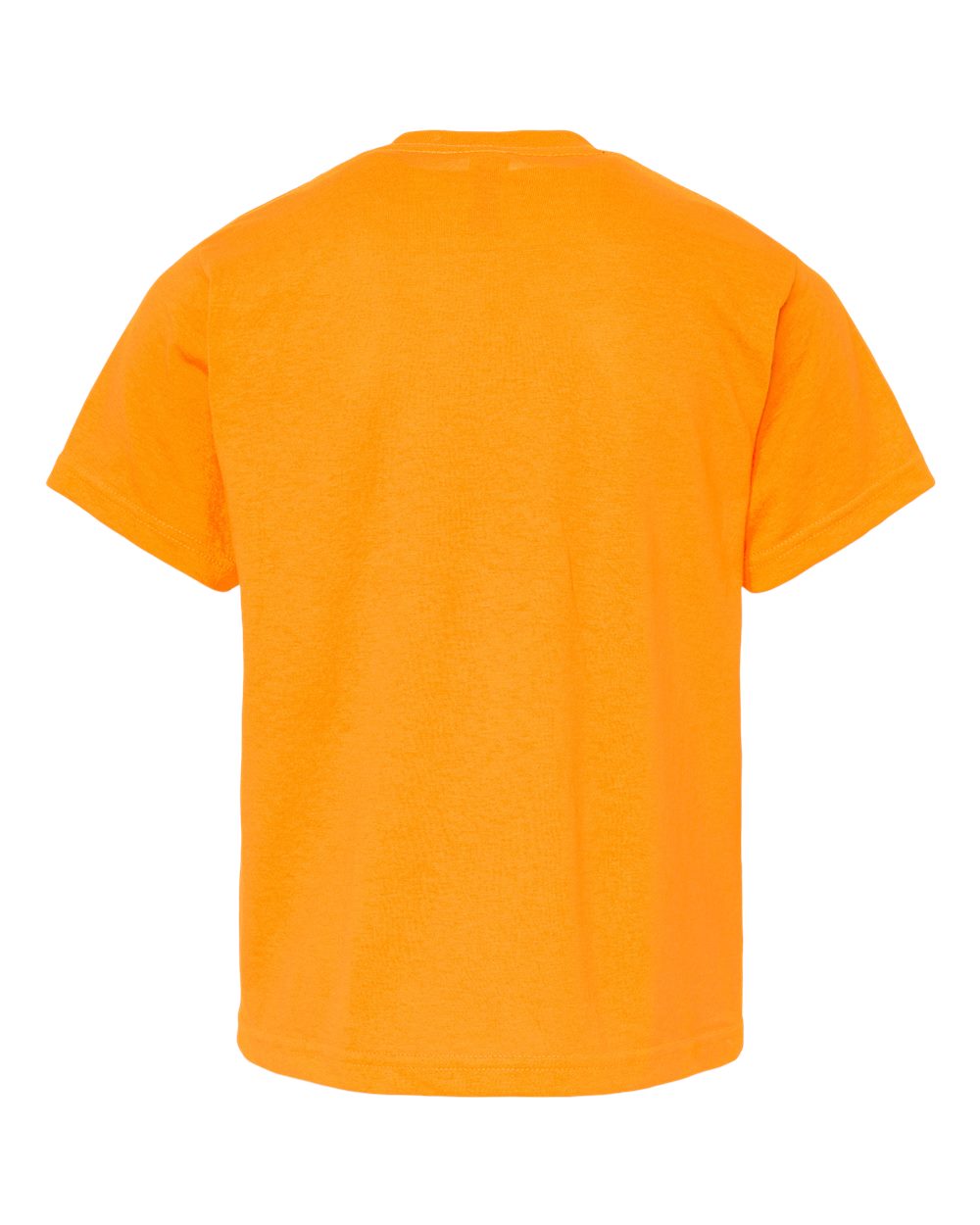Rear View of Safety Orange Youth Gold Soft Touch T-Shirt - 4850