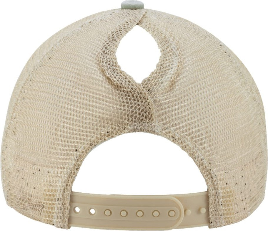 Rear View of Sage/ Polka Dots Women's Washed Mesh-Back Cap - TESS