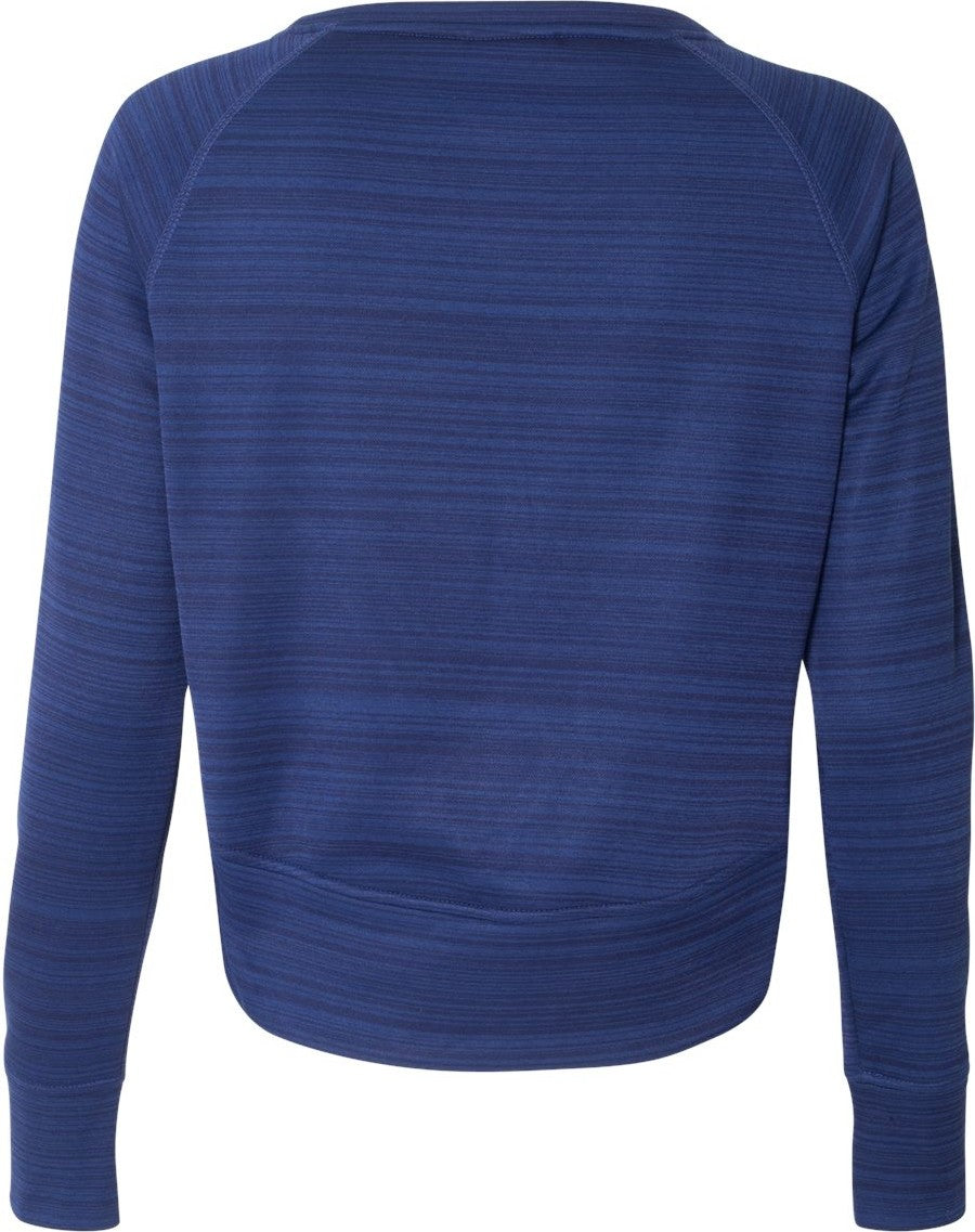 Rear View of Sapphire Women's Odyssey Striped Performance Fleece Hi-Low Crewneck Sweatshirt - 8663