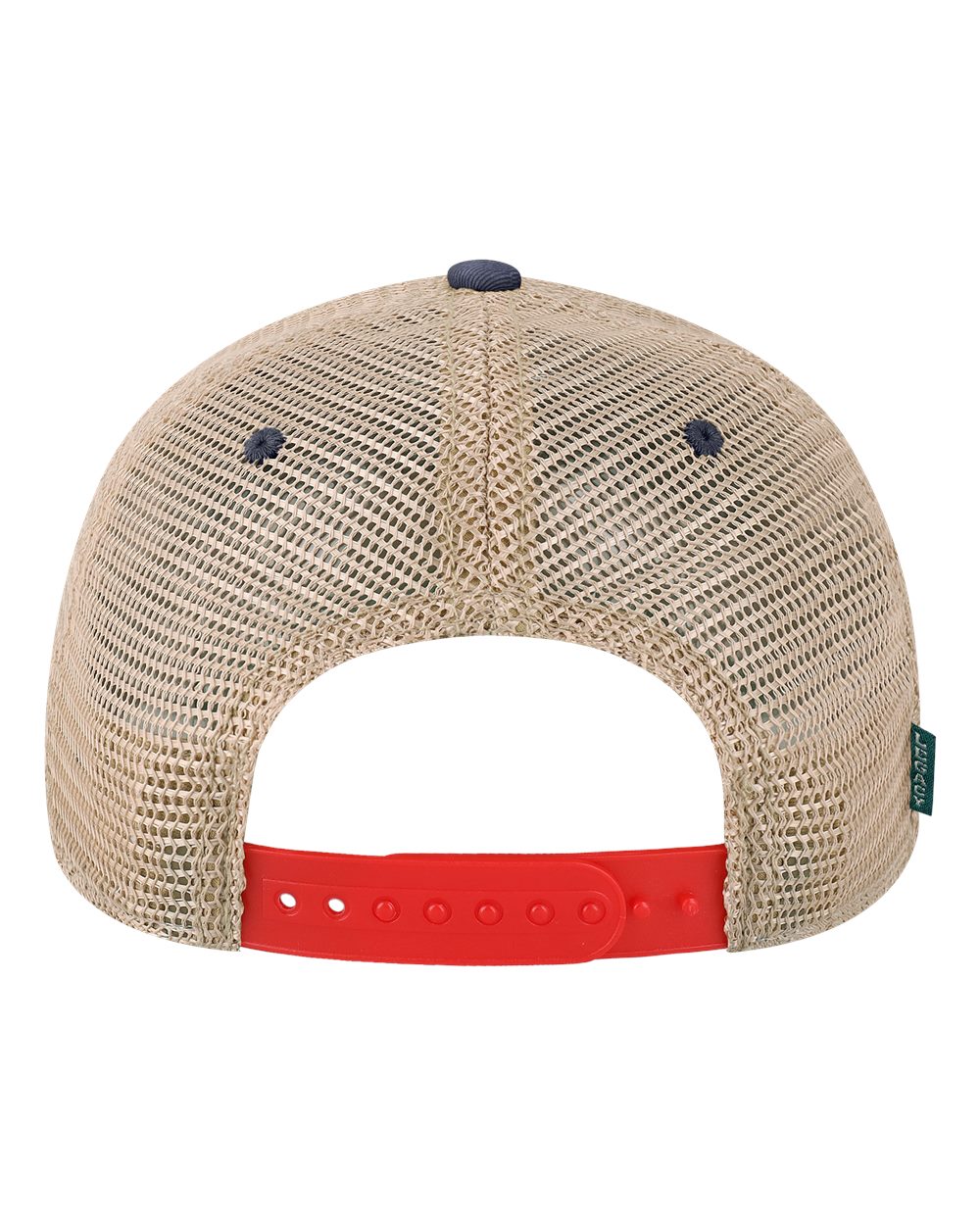 Rear View of Scarlet Red/ Navy/ Khaki Old Favorite Trucker Cap - OFA