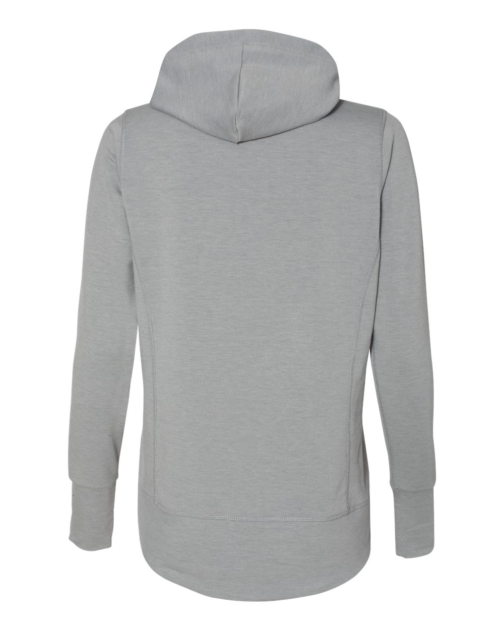 Rear View of Silver Grey Triblend Women’s Omega Stretch Snap-Placket Hooded Pullover - 8431