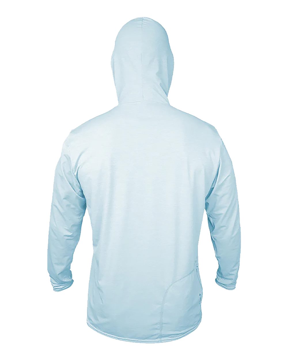 Rear View of Sky Heathered Low Pro Tech Hooded Long Sleeve T-Shirt - MVLPRH8