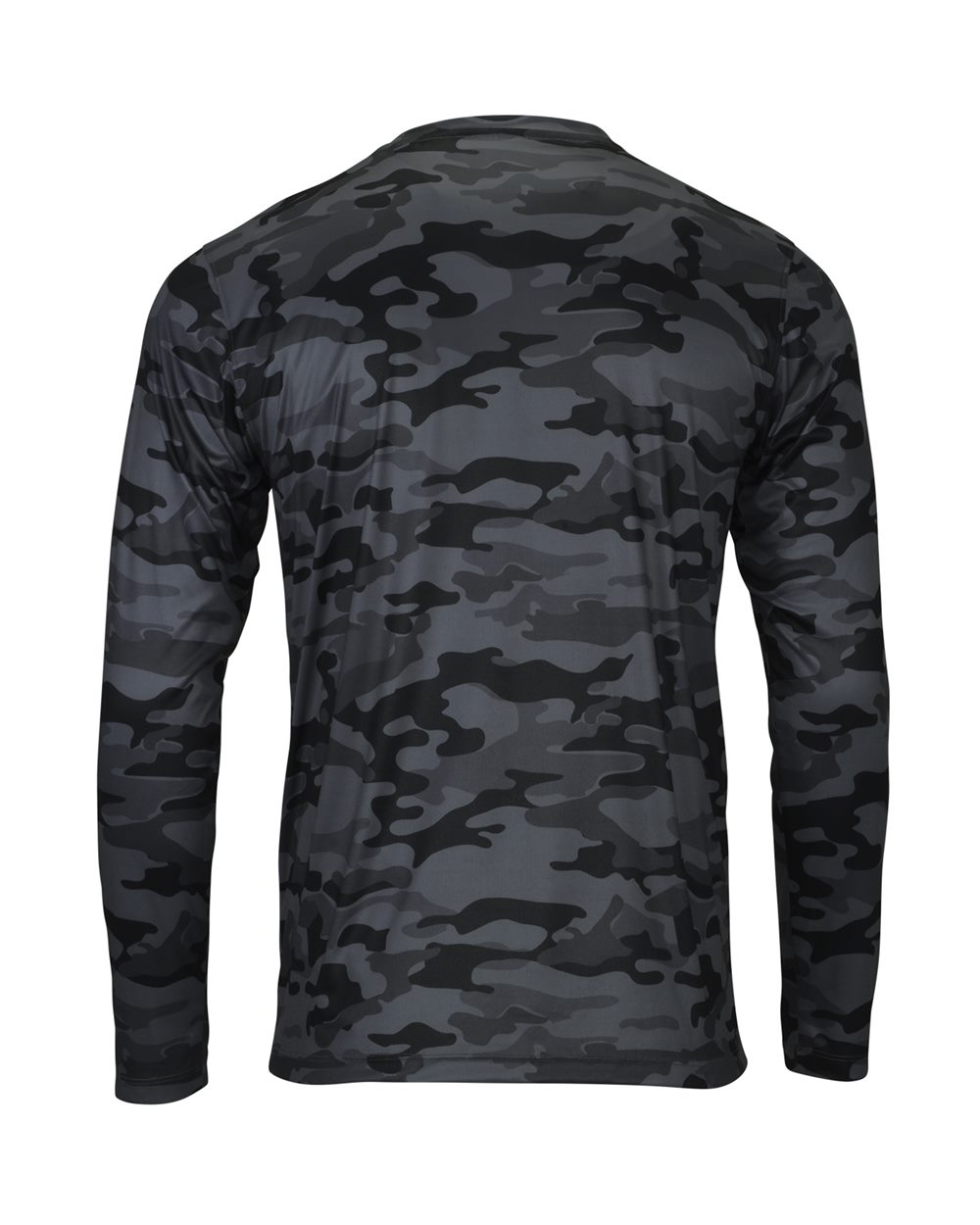Rear View of Smoke Camo Woodland Performance Long Sleeve T-Shirt - 238