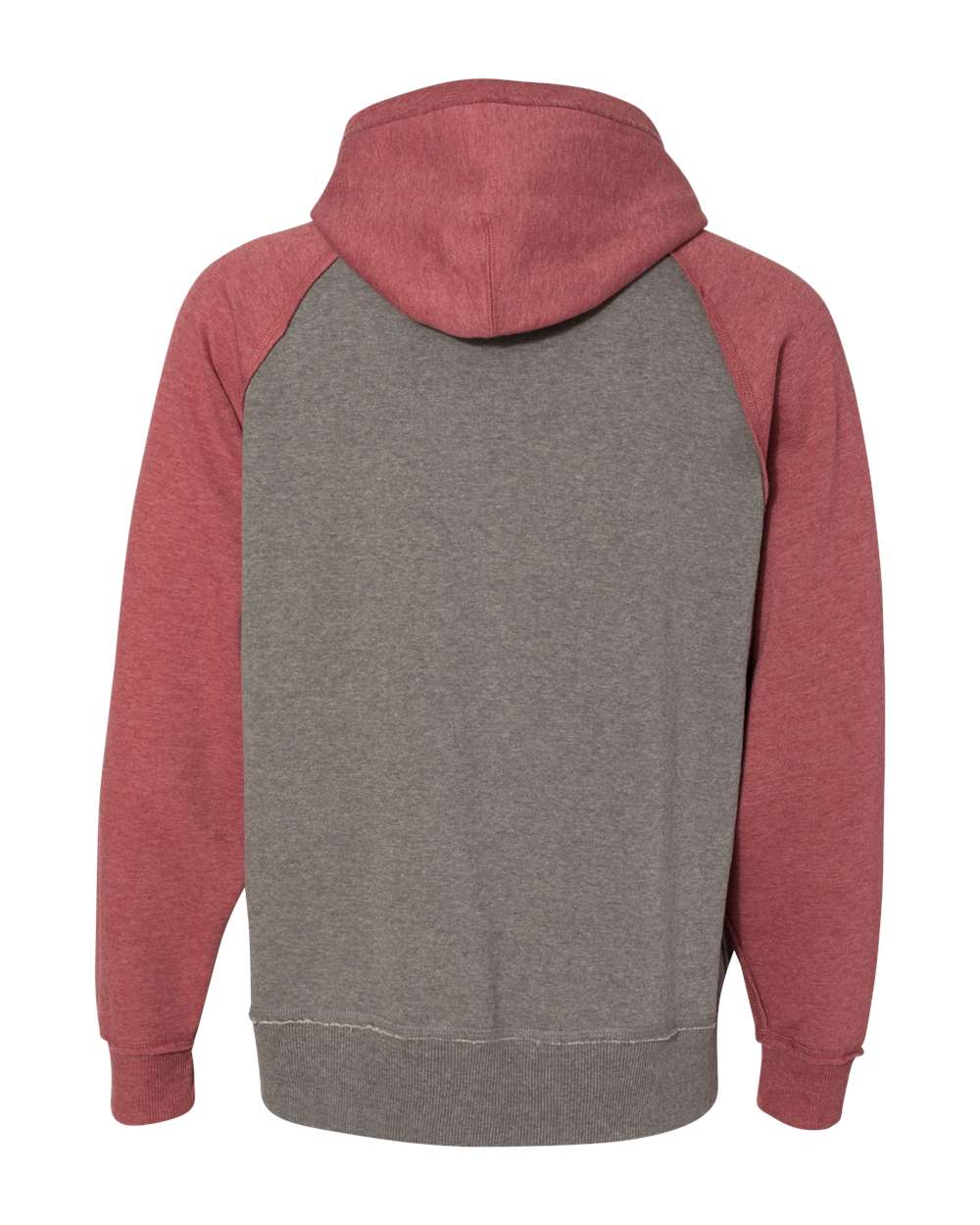 Rear View of Smoke Heather/ Simply Red Heather Vintage Heather Hooded Sweatshirt - 8885