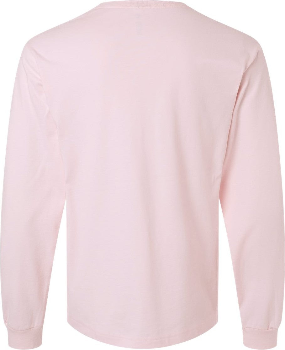 Rear View of Soft Pink 6 oz. Heavyweight Long Sleeve Tee - 3511