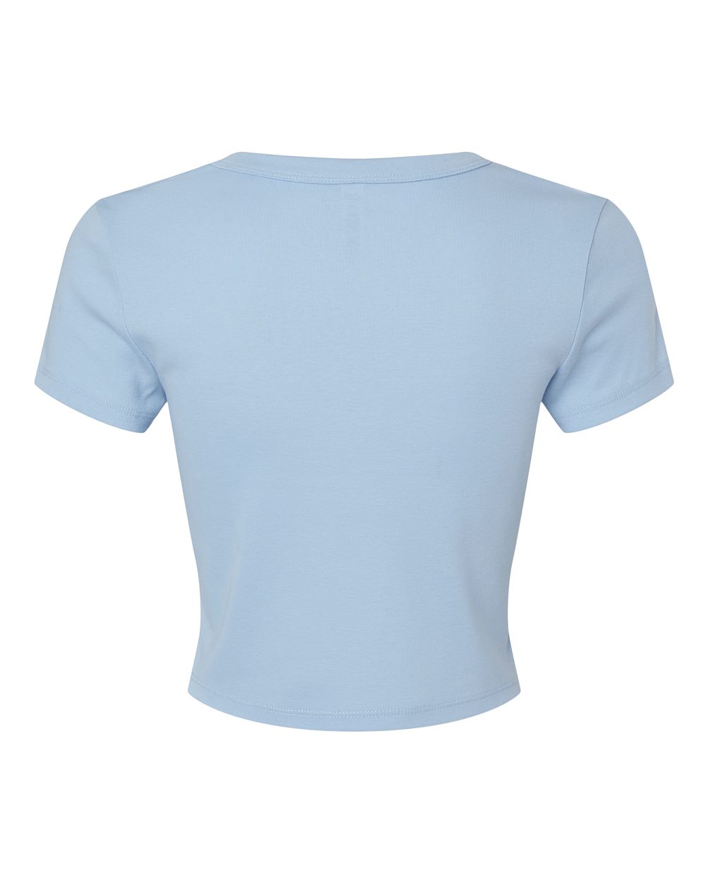 Rear View of Solid Baby Blue Blend Women's Micro Rib Baby Tee - 1010