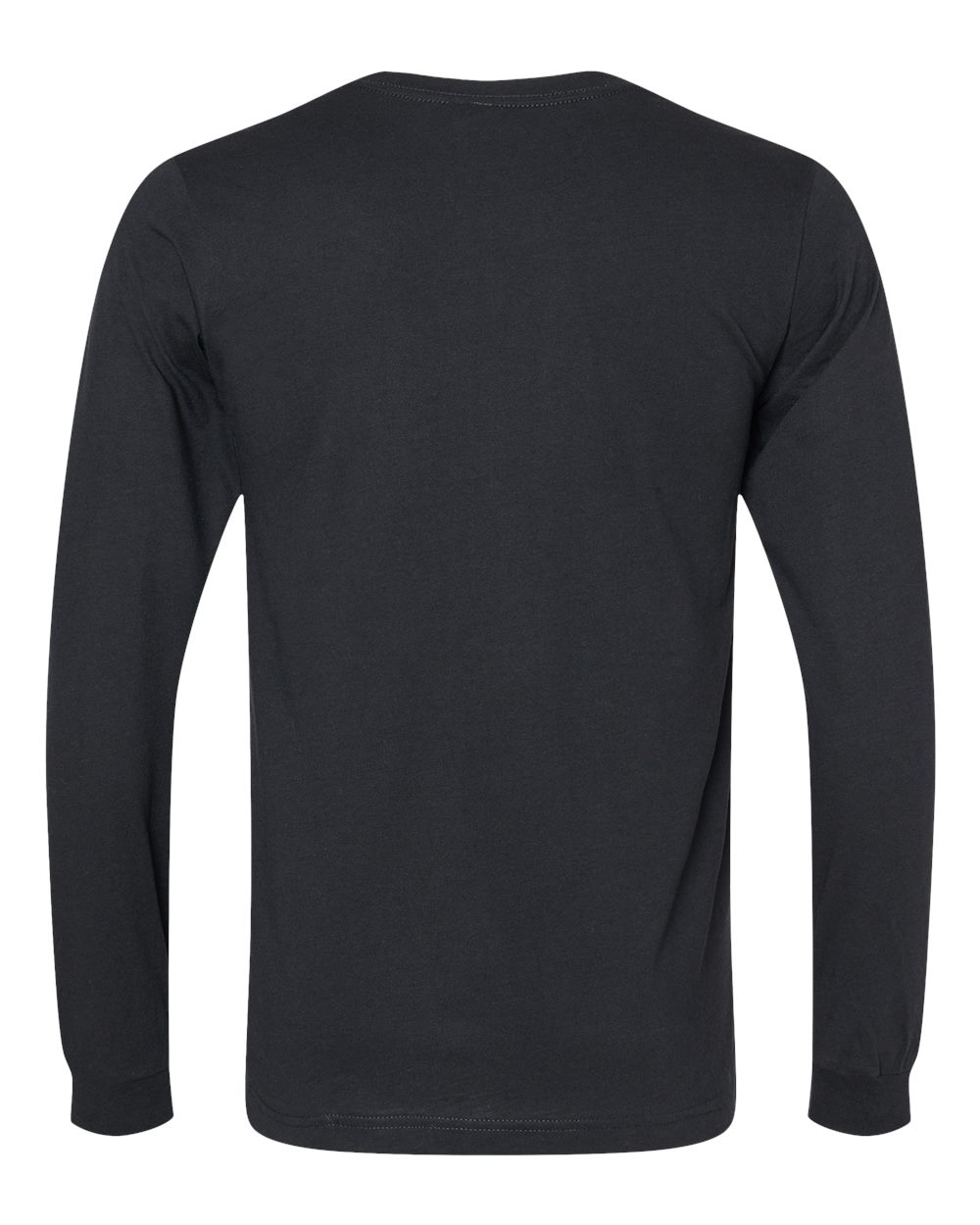Rear View of Solid Black Blend Heather CVC Long Sleeve Tee - 3501CVC