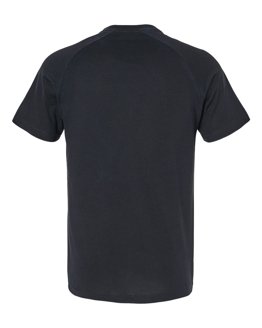 Rear View of Solid Black Blend Heather CVC Raglan Tee - 3201