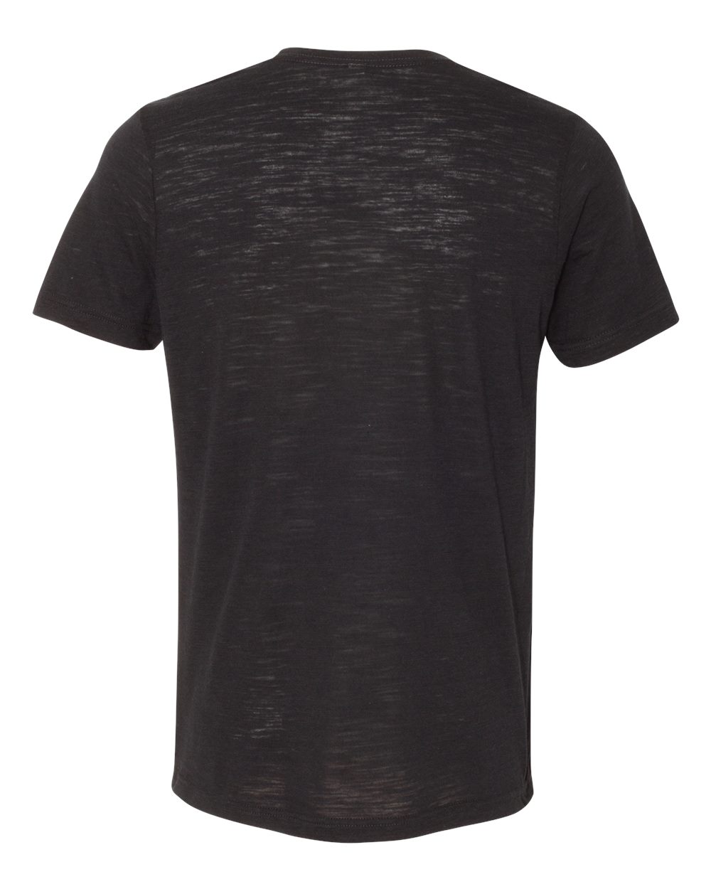 Rear View of Solid Black Slub Texture Tee - 3650