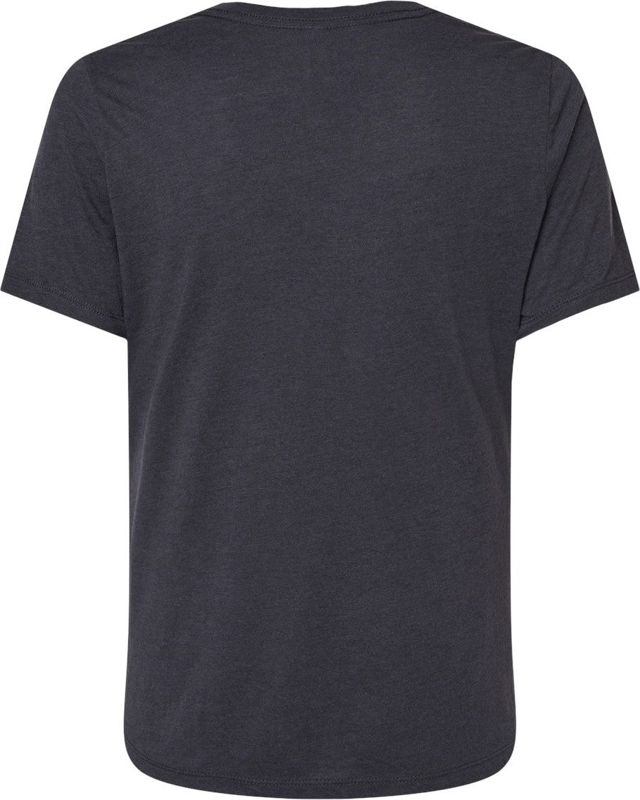 Rear View of Solid Dark Grey Triblend Women’s Relaxed Fit Triblend Tee - 6413