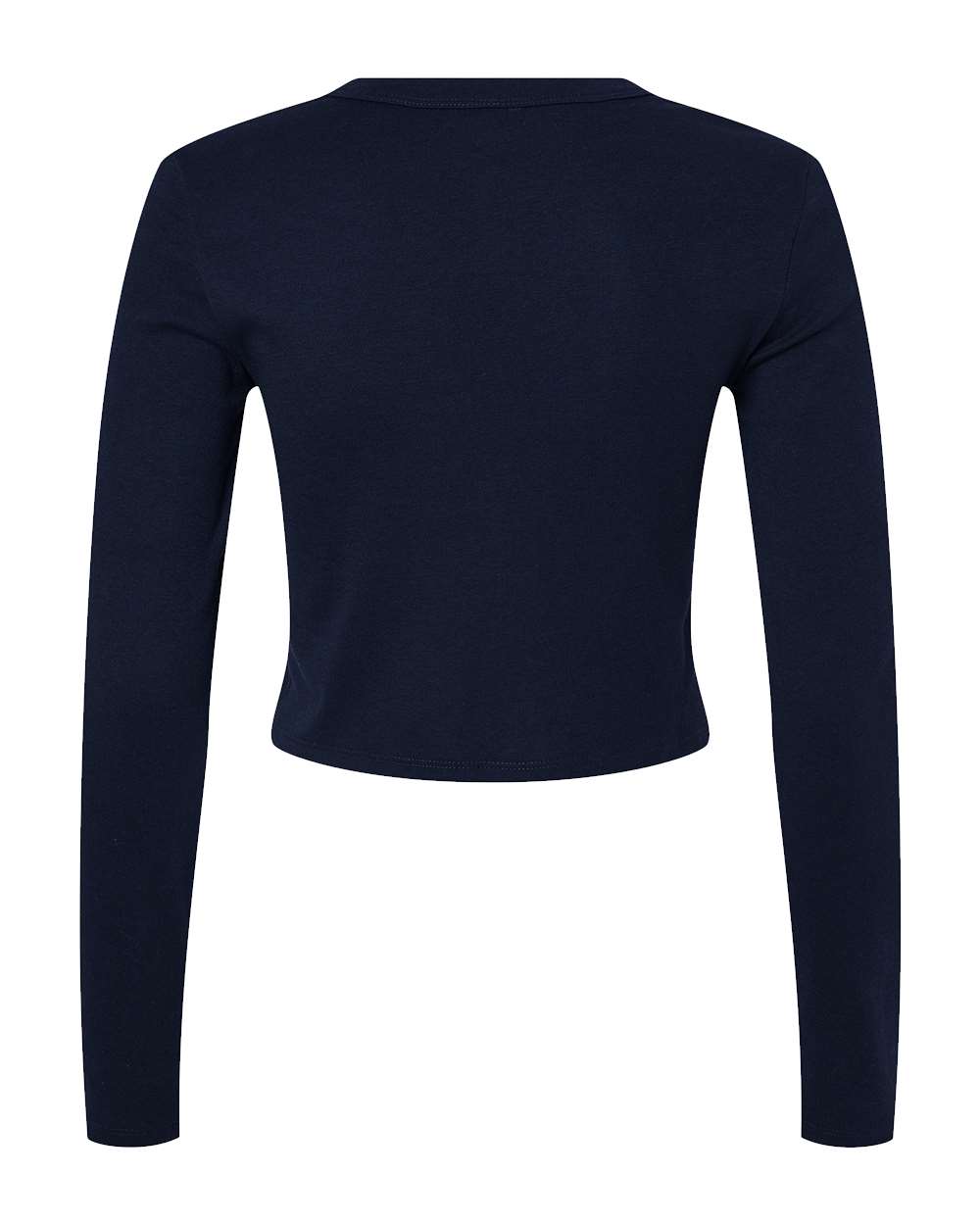 Rear View of Solid Navy Blend Women's Micro Rib Long Sleeve Baby Tee - 1501