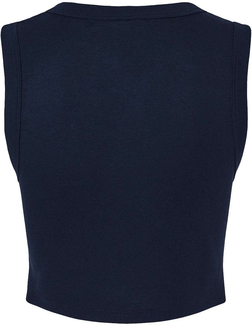 Rear View of Solid Navy Blend Women's Micro Rib Muscle Crop Tank - 1013