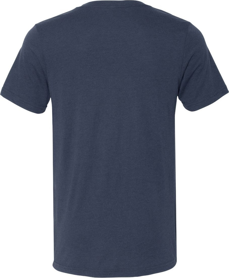 Rear View of Solid Navy Triblend Triblend V-Neck Short Sleeve Tee - 3415