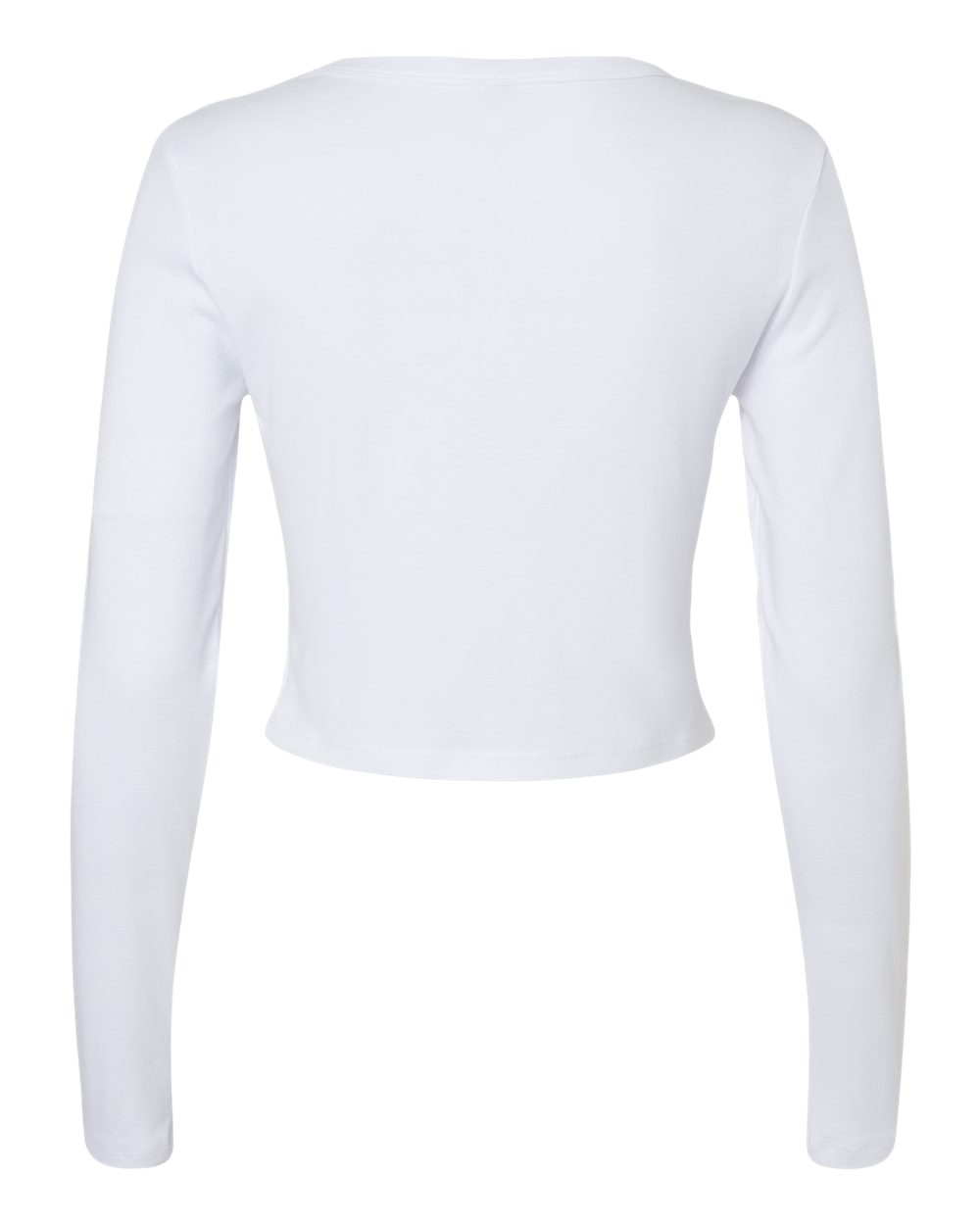 Rear View of Solid White Blend Women's Micro Rib Long Sleeve Baby Tee - 1501