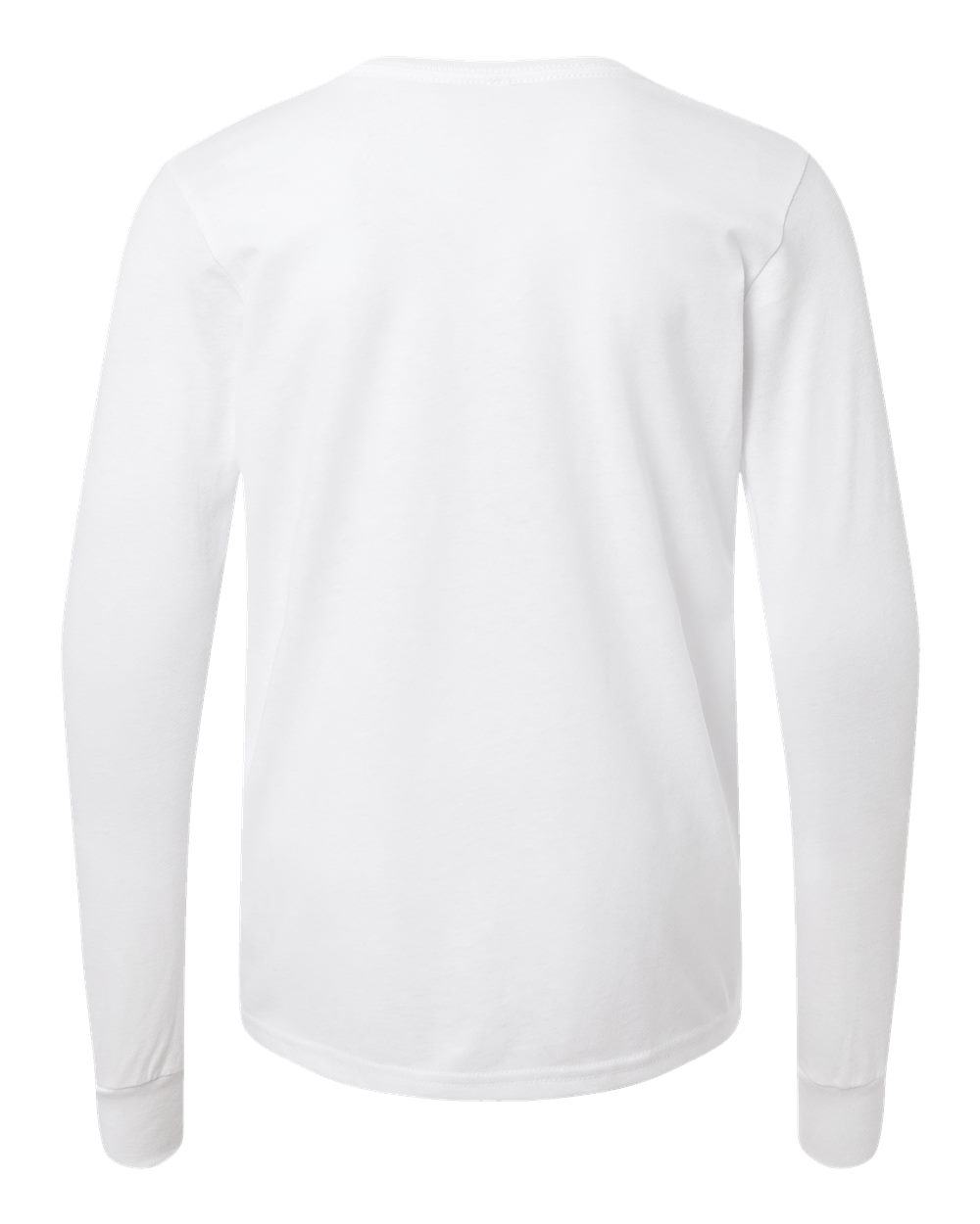 Rear View of Solid White Blend Youth Heather CVC Long Sleeve Tee - 3501YCVC