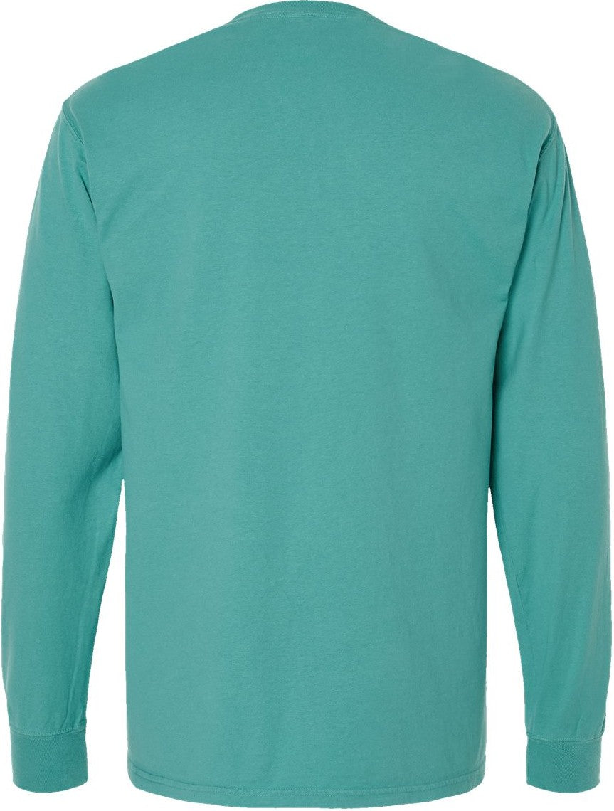Rear View of Spanish Moss Garment-Dyed Long Sleeve T-Shirt - GDH200
