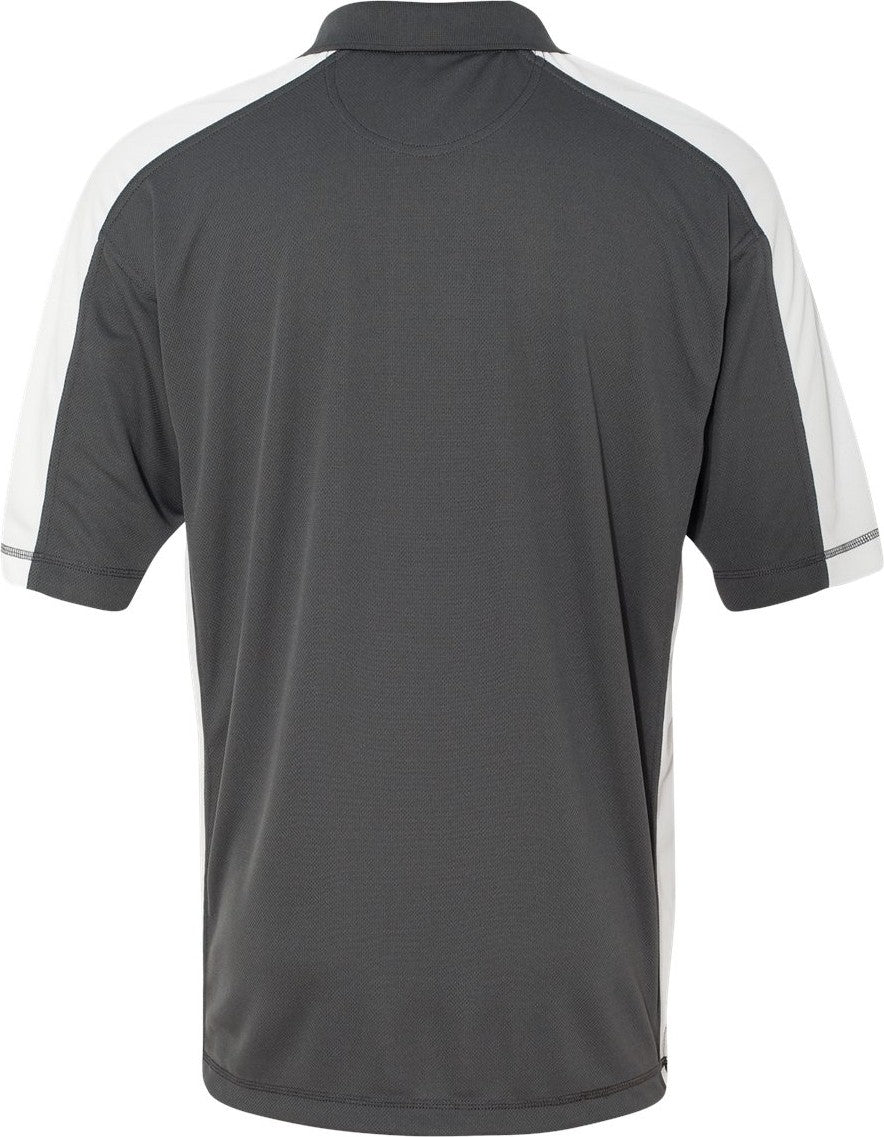 Rear View of Steel/ White Colorblocked Moisture Free Mesh Polo - 0465