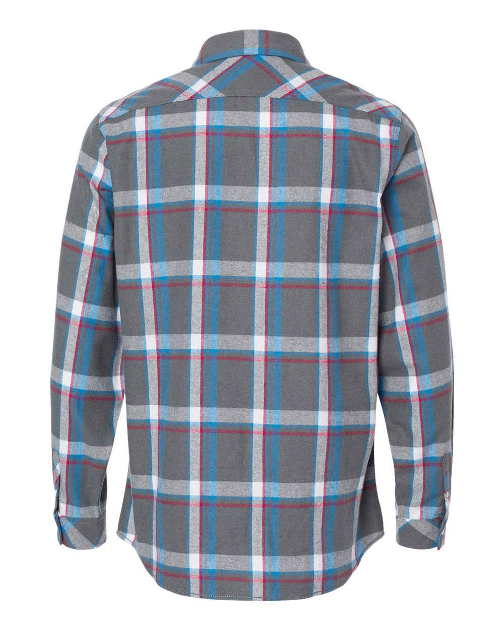 Rear View of Steel/ White Open Pocket Flannel Shirt - 8212