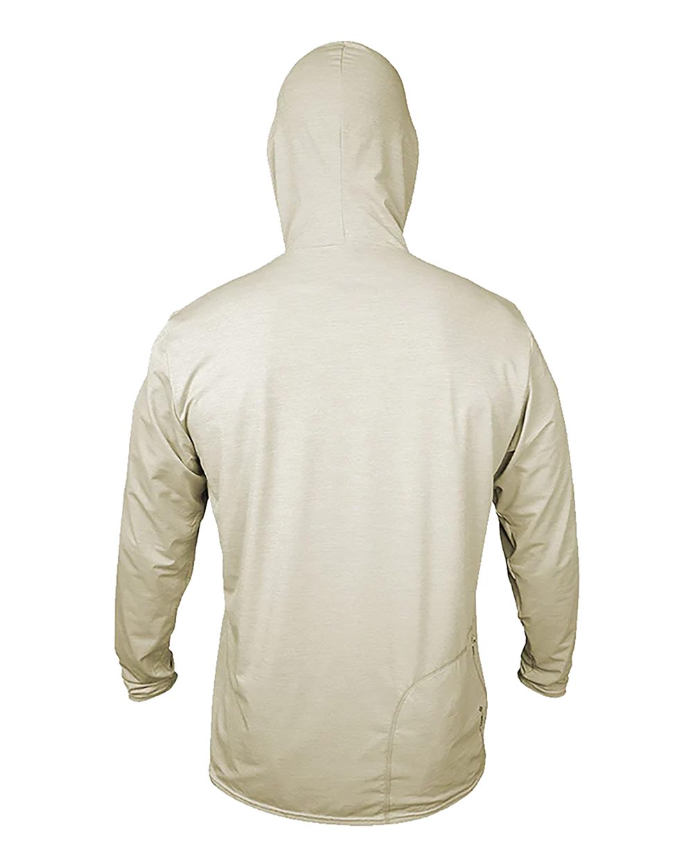 Rear View of Stone Heathered Low Pro Tech Hooded Long Sleeve T-Shirt - MVLPRH8