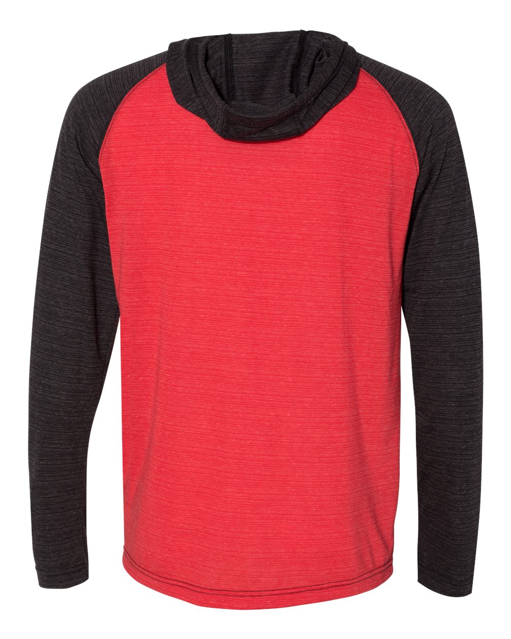 Rear View of Striated Red/ Striated Black Yarn-Dyed Hooded Raglan T-Shirt - 8127