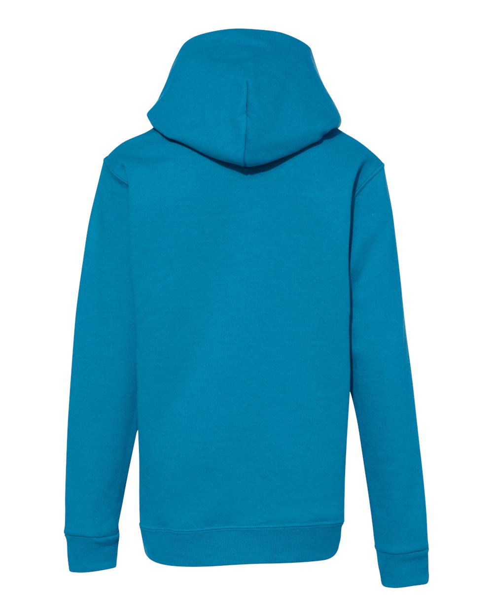 Rear View of Teal Ecosmart® Youth Hooded Sweatshirt - P473