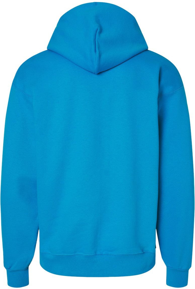 Rear View of Teal Ultimate Cotton® Hooded Sweatshirt - F170