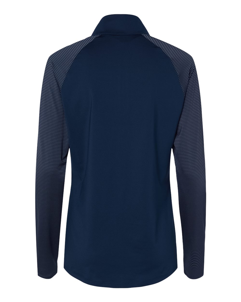 Rear View of Team Navy Blue Women's Stripe Block Quarter-Zip Pullover - A521