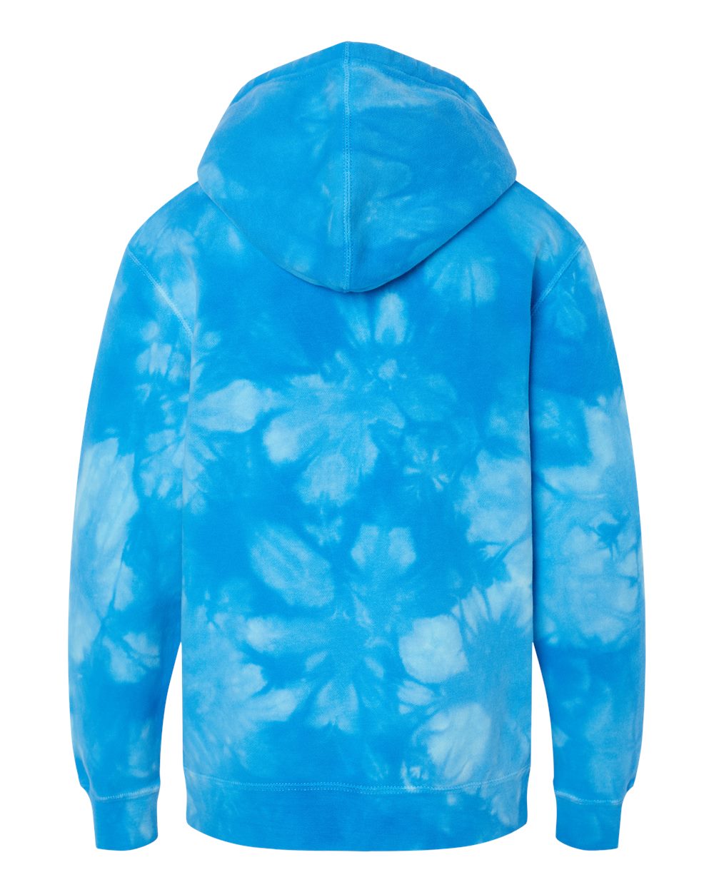 Rear View of Tie Dye Aqua Blue Youth Midweight Tie-Dyed Hooded Sweatshirt - PRM1500TD