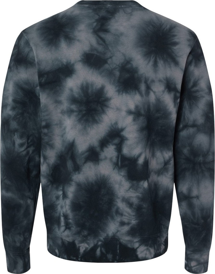 Rear View of Tie Dye Black Midweight Tie-Dyed Crewneck Sweatshirt - PRM3500TD