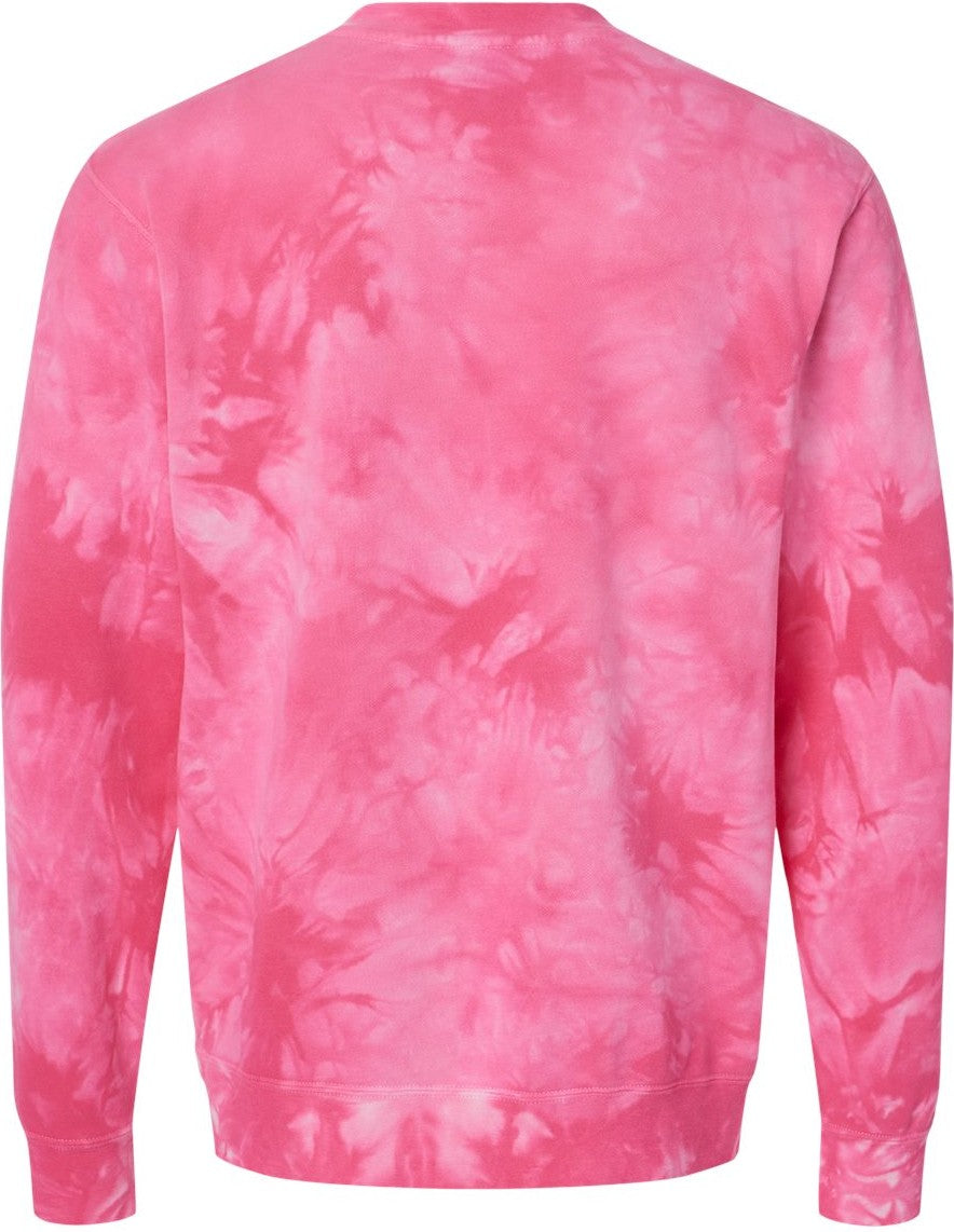 Rear View of Tie Dye Pink Midweight Tie-Dyed Crewneck Sweatshirt - PRM3500TD