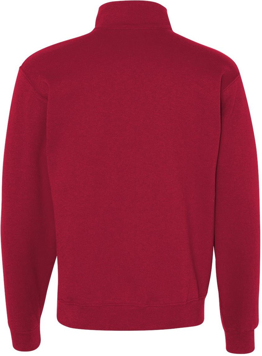 Rear View of True Red Nublend® Cadet Collar Quarter-Zip Sweatshirt - 995MR
