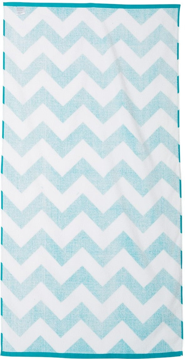 Rear View of Turquoise Chevron Velour Beach Towel - C3060X
