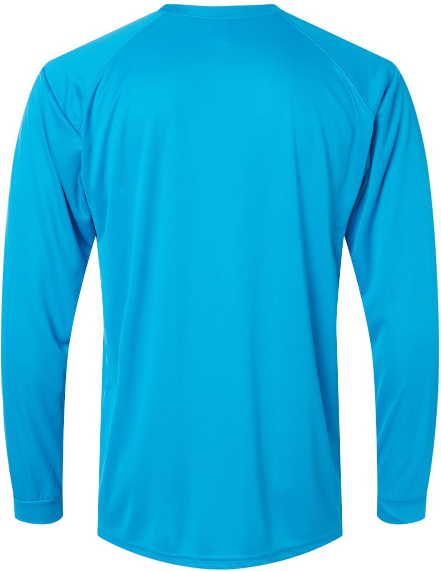 Rear View of Turquoise Long Islander Performance Long Sleeve T-Shirt - 210