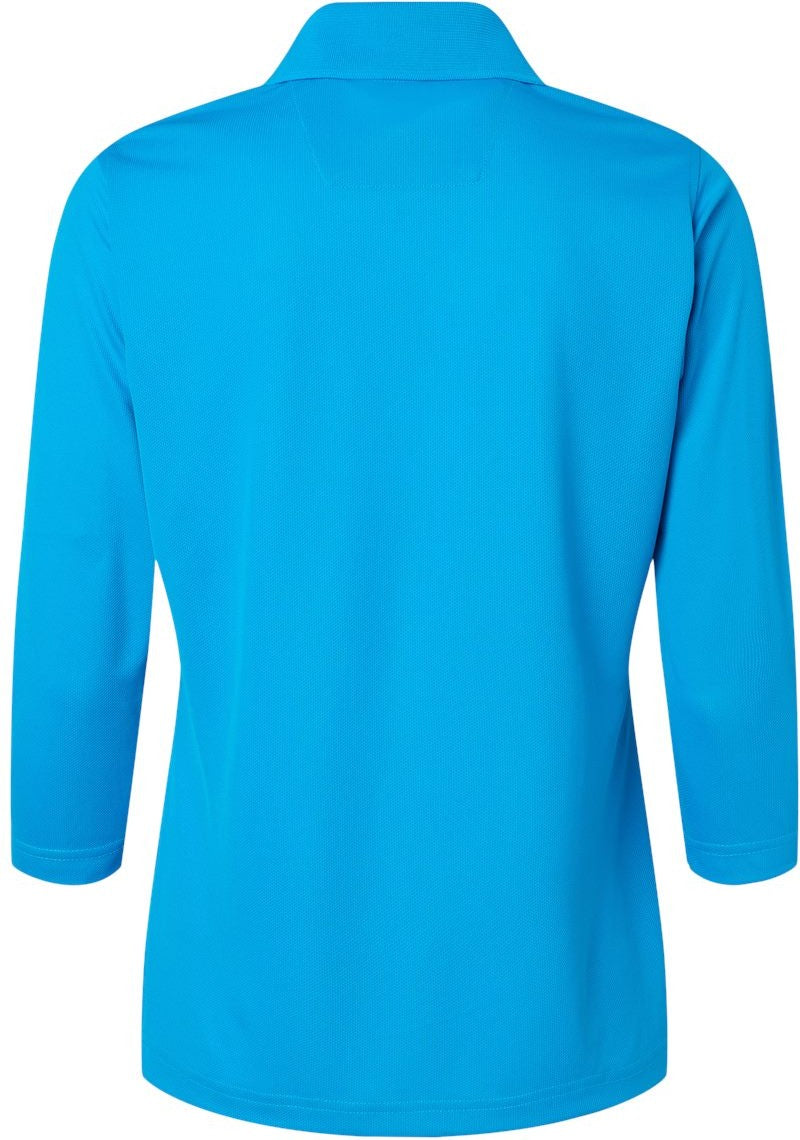Front View of Turquoise Women's Lady Palm Three-Quarter Sleeve Polo - 120