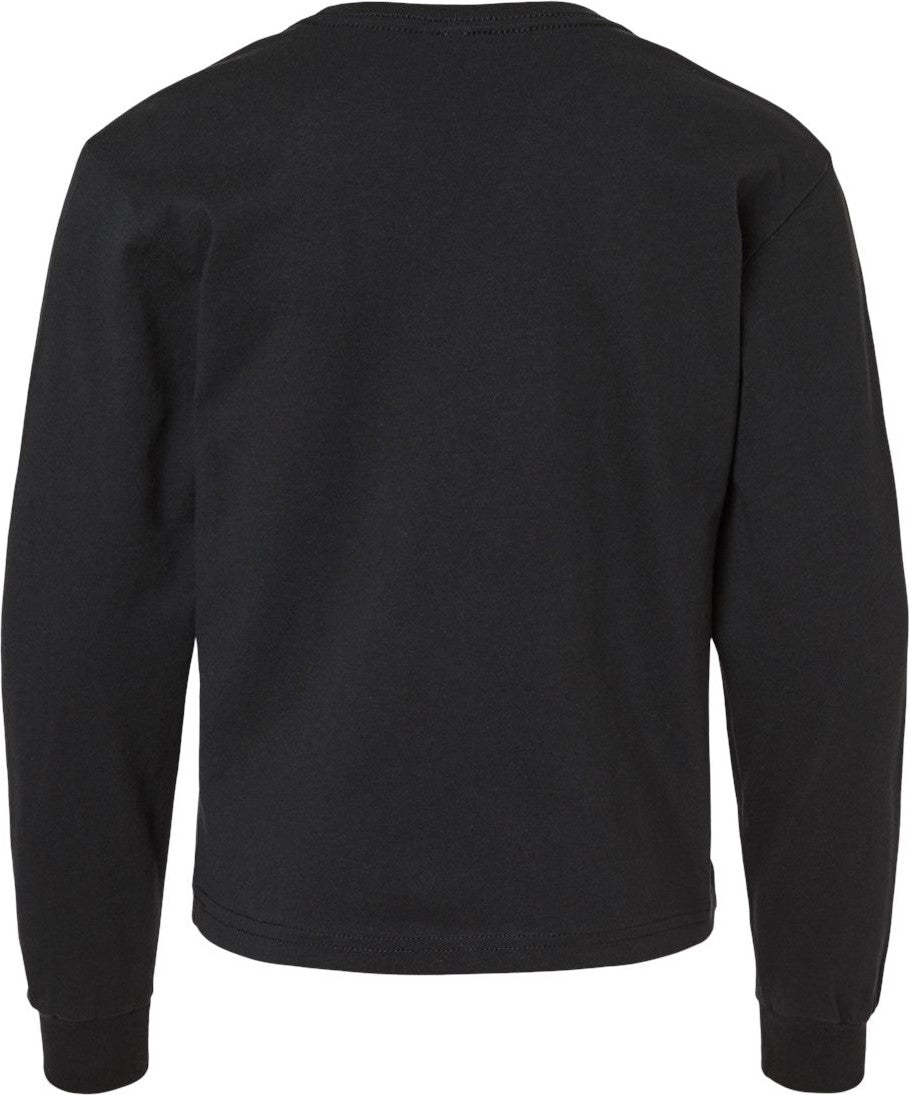 Rear View of Vintage Black Youth 6oz. Heavyweight Long Sleeve Tee - 3511Y