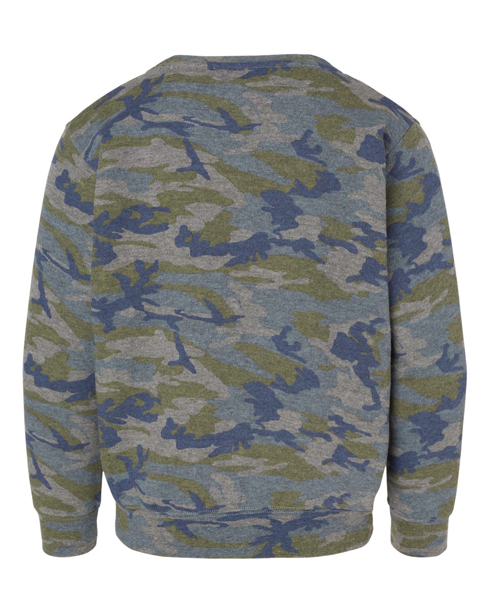 Rear View of Vintage Camo Youth Elevated Fleece Crewneck Sweatshirt - 2225