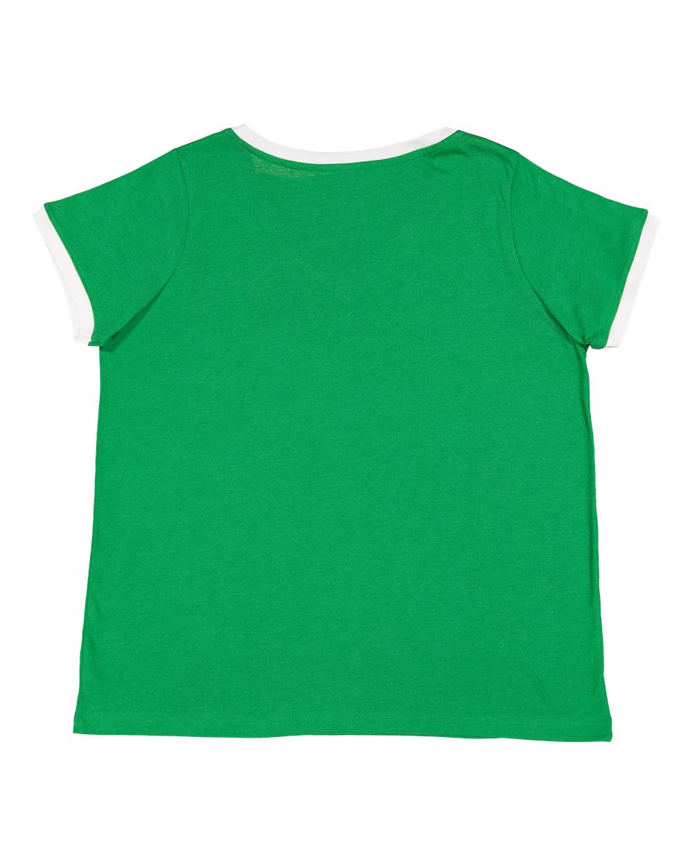 Rear View of Vintage Green/ White Women's Curvy Retro Ringer Premium Jersey V-Neck Tee - 3832