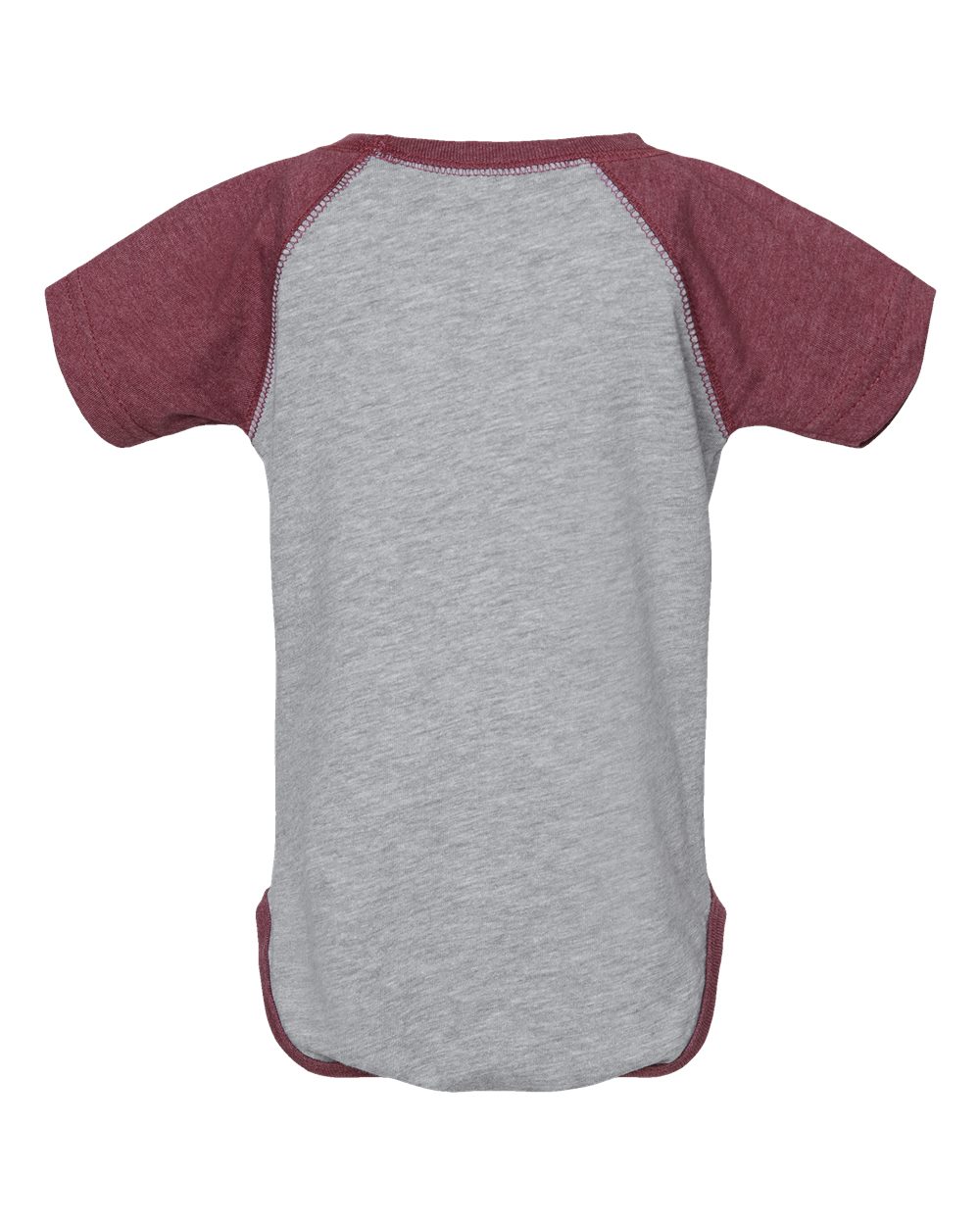 Rear View of Vintage Heather/ Vintage Burgundy Infant Baseball Fine Jersey Bodysuit - 4430